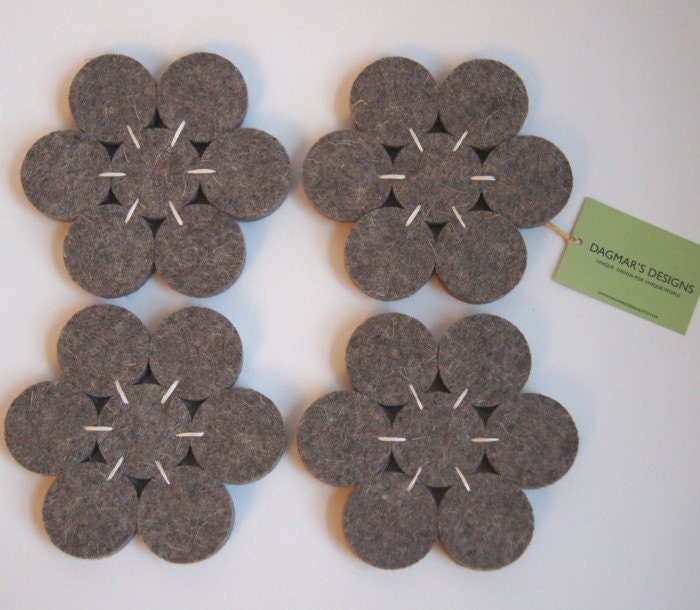 Unique listing for wisconsinative/ Natural Grey Wool Modern Coasters/ Set of 4 Handmade/ Moss Green/ LAST ONE/ Made To Order
