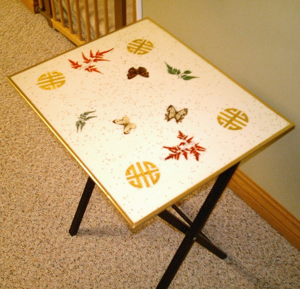 Vintage Butterfly TV Tray Tables Set with Stand by DollFood