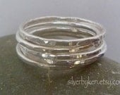 Silver Stacking Rings - Set of 5 FIVE Single Fine Silver Hammered 16 gauge - SKINNY Rings - stack stacker