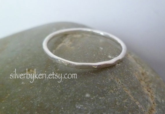 Silver Stacking Ring -  ONE Single Fine Silver Hammered 16 gauge - SKINNY Ring - Stack Stacker