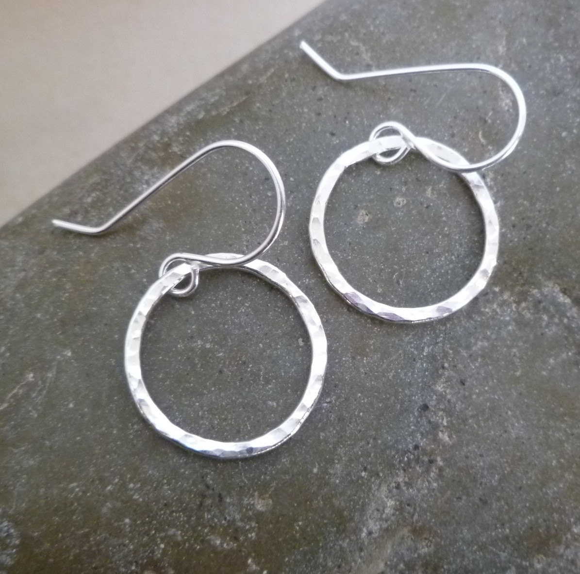 Silver Circle Earrings -  Hammered Handmade Fused Fine Silver - Basic Medium Sized