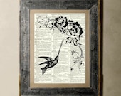 Hummingbird - Printed on a Vintage Dictionary Page 8X10