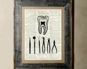 Dental Tools - Printed on a Vintage Dictionary Page 8X10
