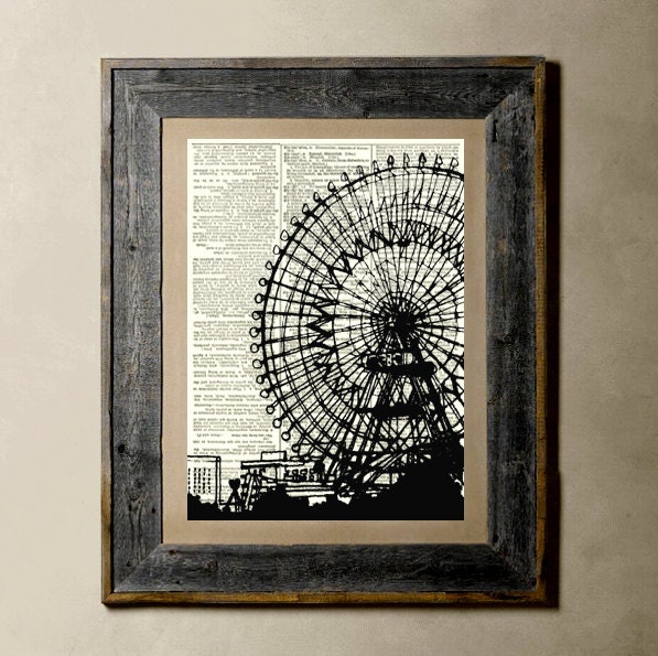 Ferris Wheel - Printed on a Vintage Dictionary Page 8X10