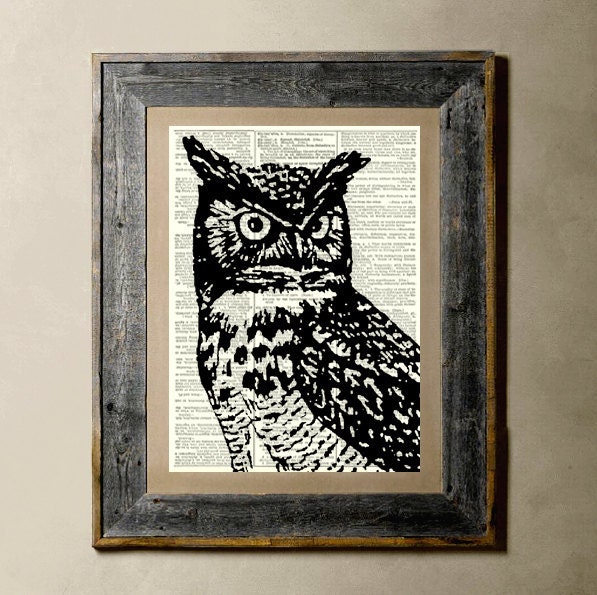 Owl(3) - Printed on a Vintage Dictionary Page 8X10