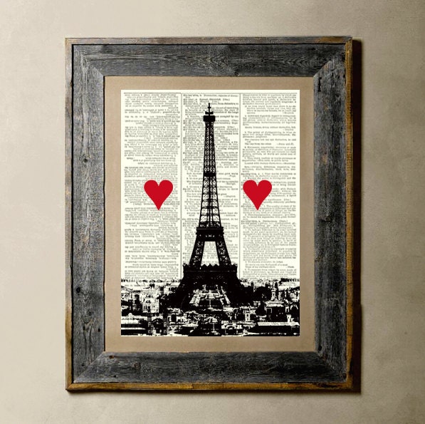 Eiffel Tower - Printed on a Vintage Dictionary Page 8X10