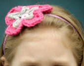 Headband, pink silver flower
