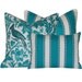 Decorative Pillow Set, Turquoise Florals with Polka Dots and Stripes, Tropics of the Blue Collection, Blue and White.