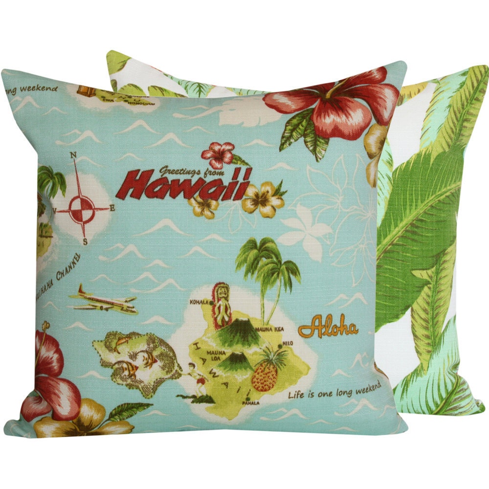 Blue Outdoor Pillow Cover 18x18 Tropical Decor, Outdoor Pillow Furniture, Decorative Cushion Cover, Aloha from Hawaii
