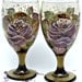 Bit of Italy hand painted olive glasses with earthy roses - Freehand Design on Libbey Glasses - Tea Water or Wine Decorative Glasses