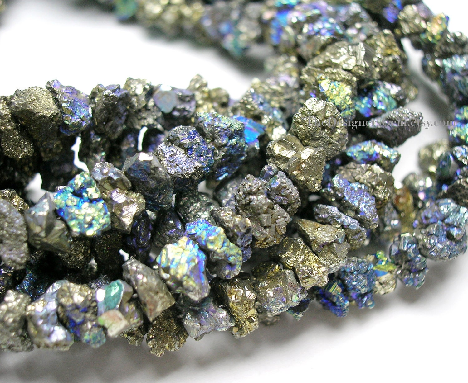 Aurora Borealis Coated Mystic Pyrite Rough Nuggets 5 to 7mm - 1/2 Strand