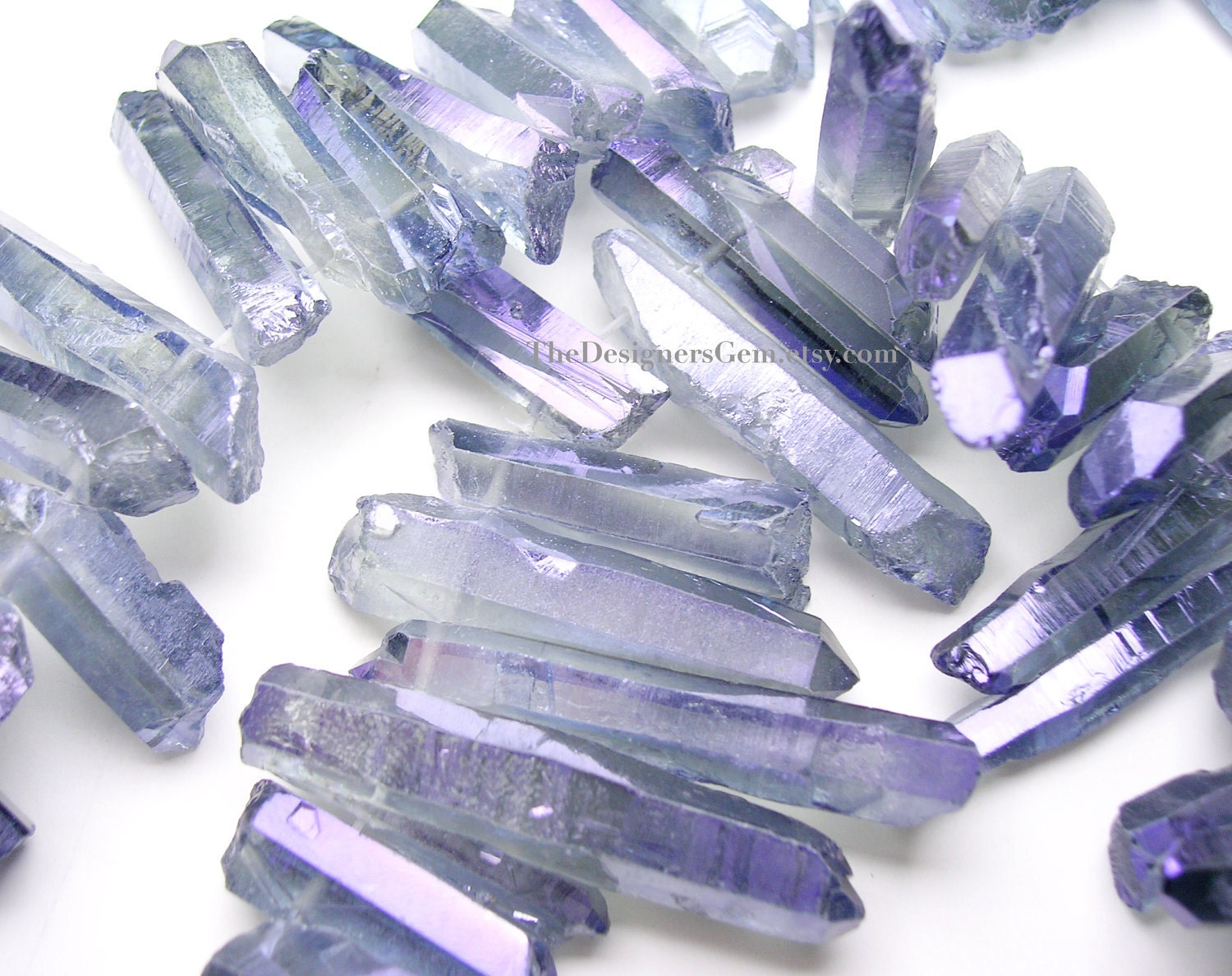 Large Purple Lavender Coated Crystal Quartz Top Drilled Briolette Sticks 24 x 8 to 41 x 10mm -1/2 Strand