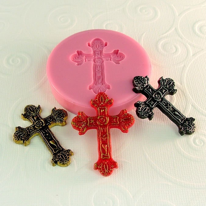 Ornate CrossFlexible Silicone Mold/Mould (39mm) for Crafts, Jewelry, Scrapbooking, (resin, pmc, polymer clay) (266)