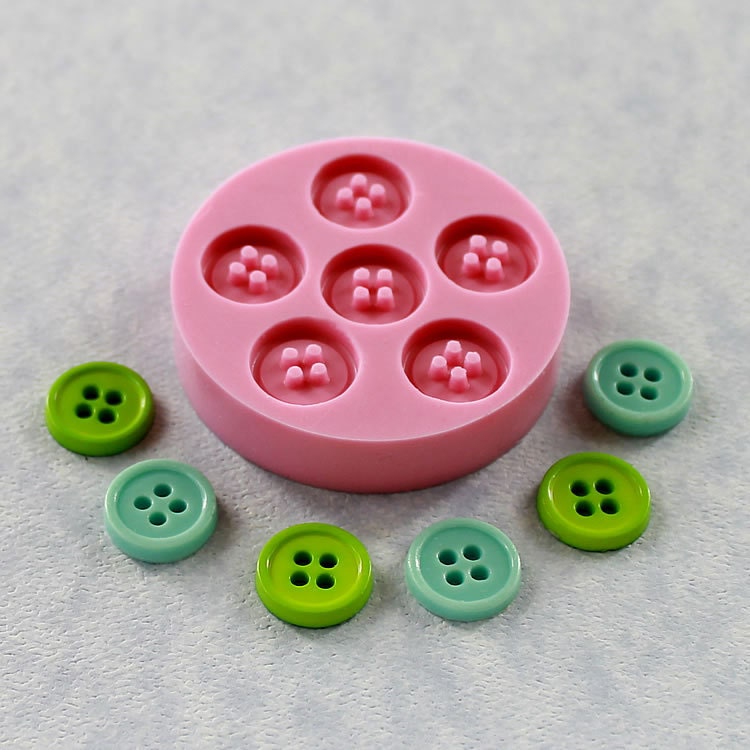 Four Hole Rimmed Button  Flexible Silicone Mold/Mould (12mm) for Crafts, Jewelry, Scrapbooking, Sewing (resin, polymer clay) (236)