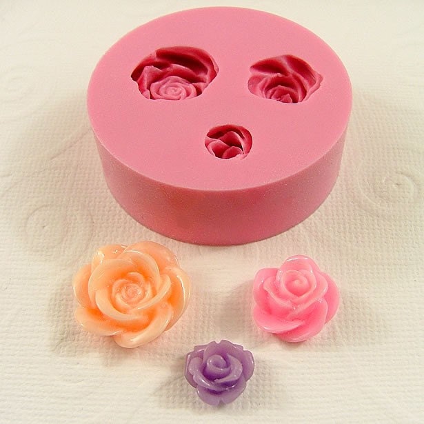 Rose Cabochon Asst. Sizes 3 Cavity Flexible Mold for Crafts, Jewelry, (Utee, resin, paper, pmc, plaster, epoxy, polymer clay) (183)