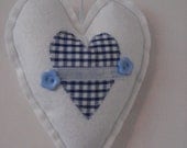 White Felt Hanging Heart, Its a Boy, New Baby heart, blue gingham heart