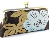 Blue Brown Flower Clutch Handbag by Bagboy