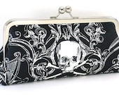 Skull Clutch Purse Black and White  -  Day of the Dead - Rockabilly - Tatto Purse