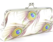 White Bridal Peacock Feather Clutch - Silk Wedding Bag