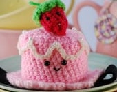 crochet pink cake with strawberry on top headband-fascinator-hair clip