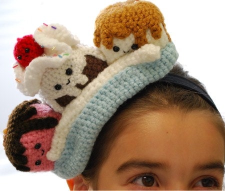 Crochet Banana Split fascinator-headband
