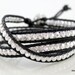 Wrap Bracelet - Black Leather - White  Pearls - Chan Luu  - Button Closure