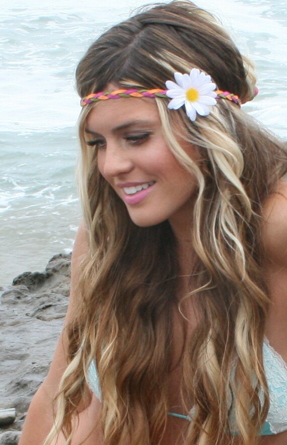 Custom white daisy Hippie Headband