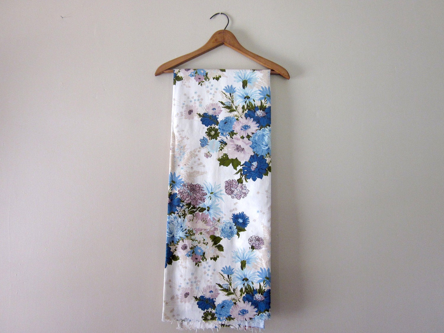 Lilac, Blue, and Olive Floral Waverly Bonded Linen Fabric, 47" x 88", Vintage
