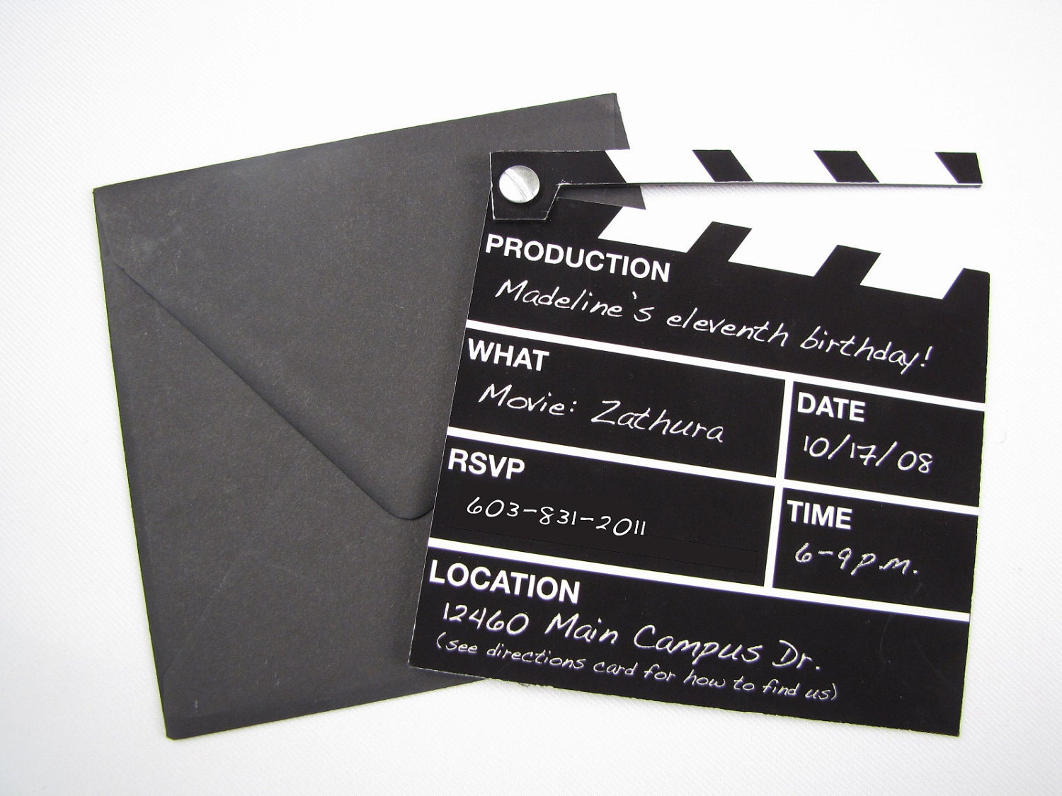 Hollywood Director's Clapper Board Movie Themed Invitation