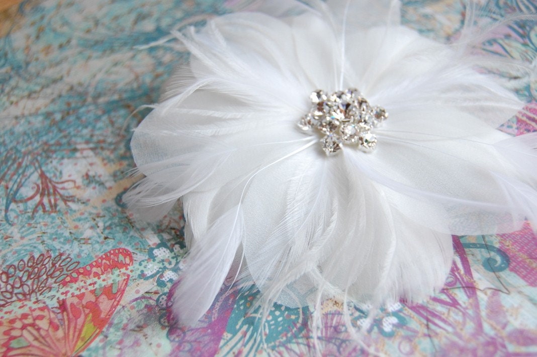 Large Plush Plumeria Feather & Organza Flower Fascinator: F026 made to order