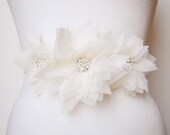Triple Crystal Lily Bridal Sash : S001 made to order, satin or grosgrain, customizable