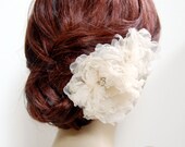 Pair of Couture Peony Organza Flower Fascinators : F093 made to order, white, diamond white, ivory, champagne