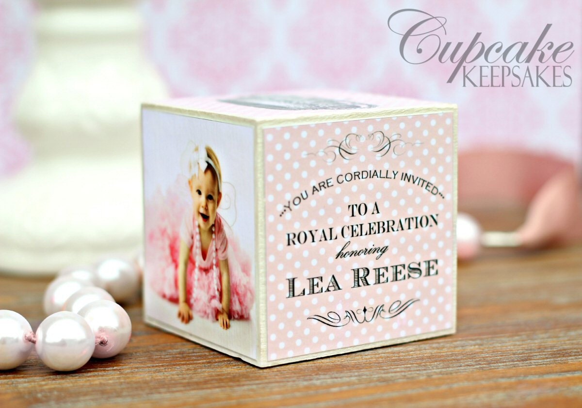 Personalized Pink Princess First Birthday Photo Invitation Block Baby Shower