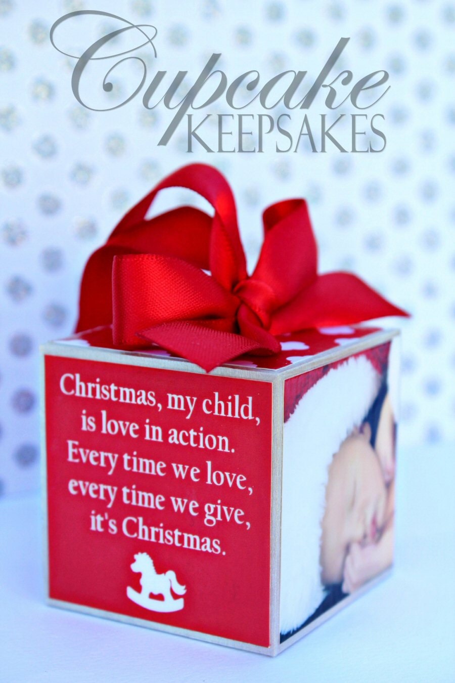 Christmas Modern New Baby Custom Personalized Photo Block Ornament Red Gift