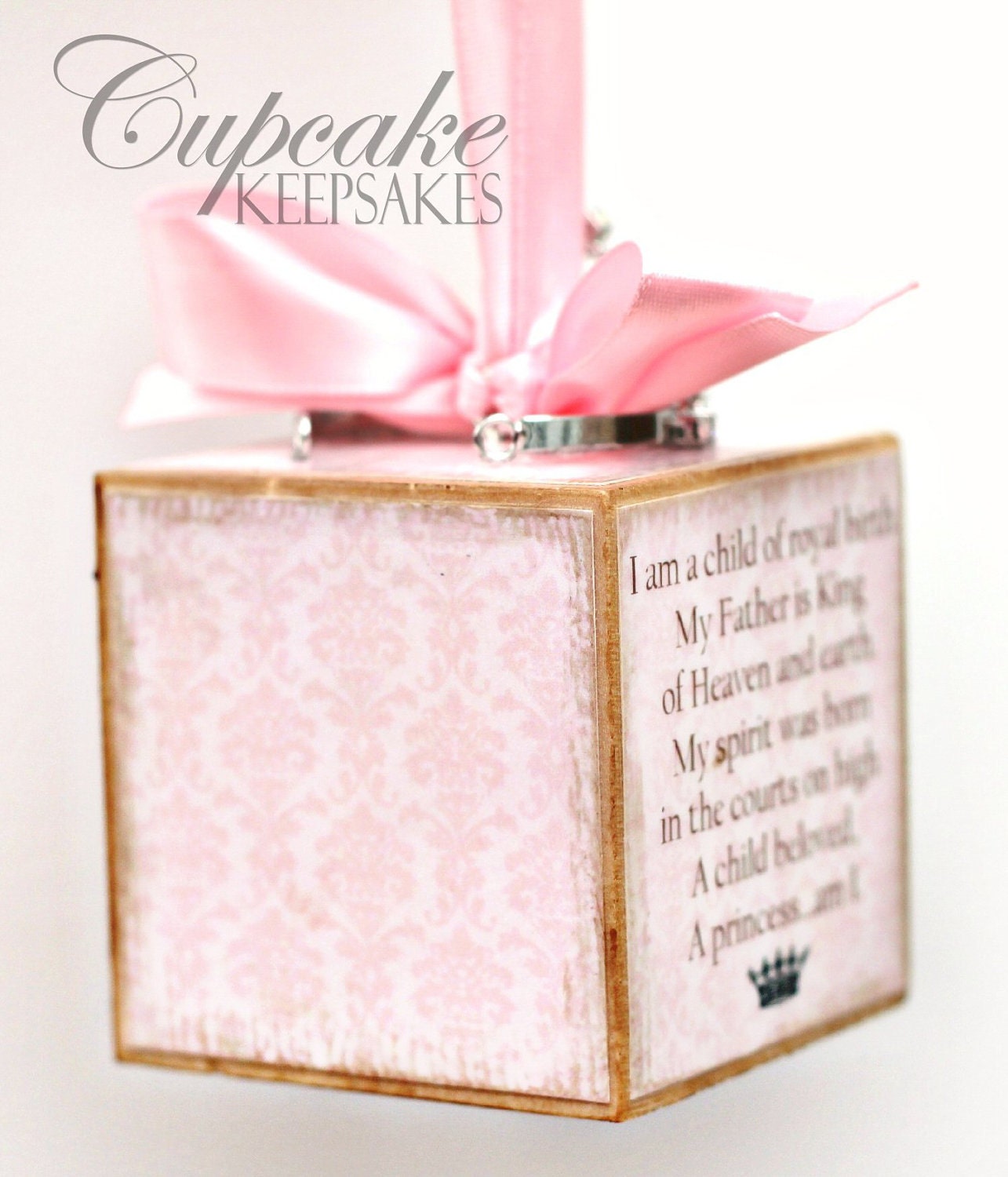 Personalized Pink Princess Tiara Birth Announcement Photo Baby Block Ornament Shower Gift Girl Nursery Decor