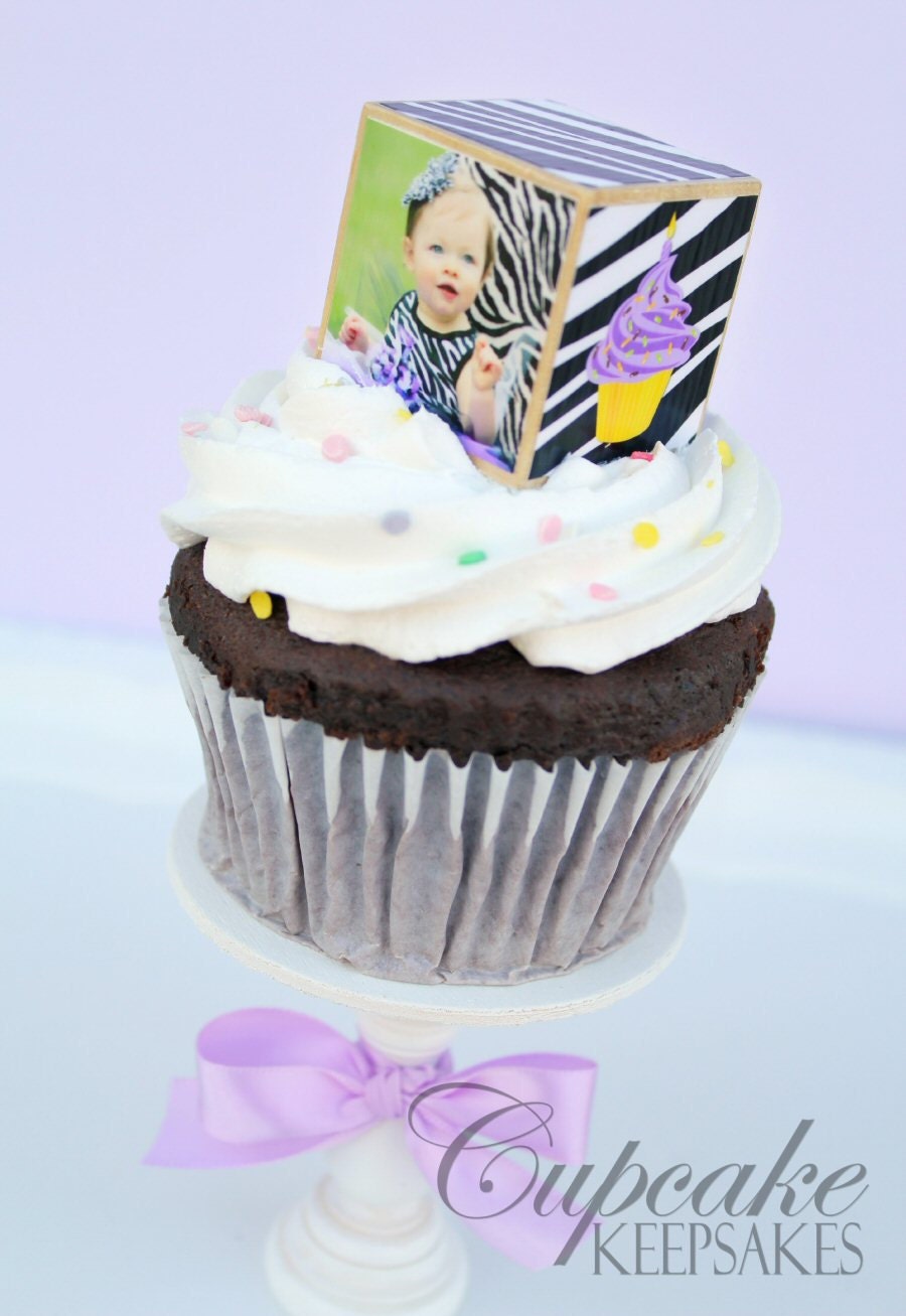 One Dozen Zebra Lavender Photo Cupcake Keepsakes Party Toppers Favors