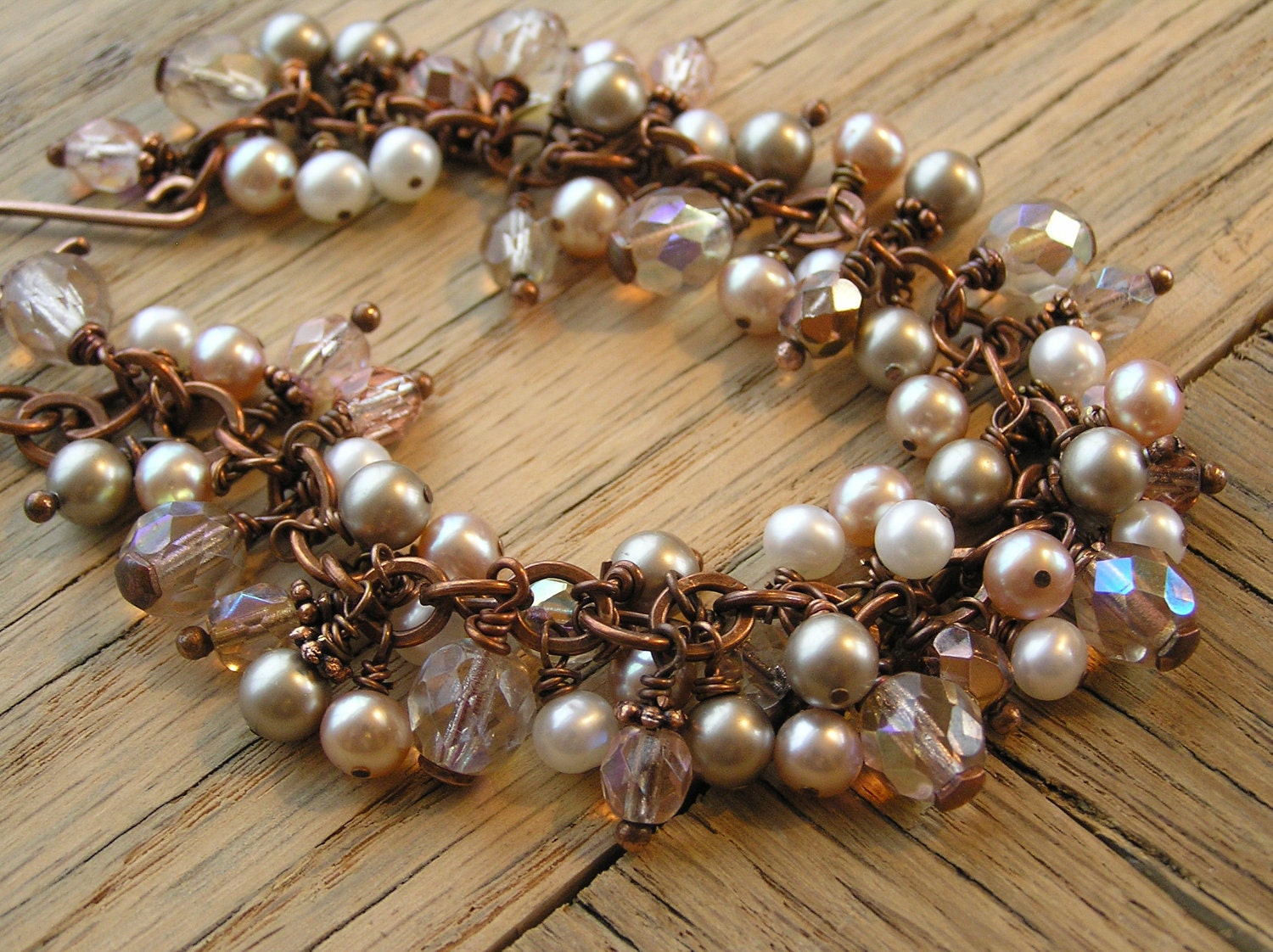 Freshwater Pearl Bracelet, Bead Charm Bracelet, Pink Pearl Bracelet