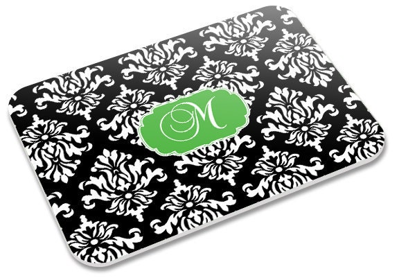 Personalized Cutting Board- Black Damask- Wedding, Housewarming Gift- 16" x 12"