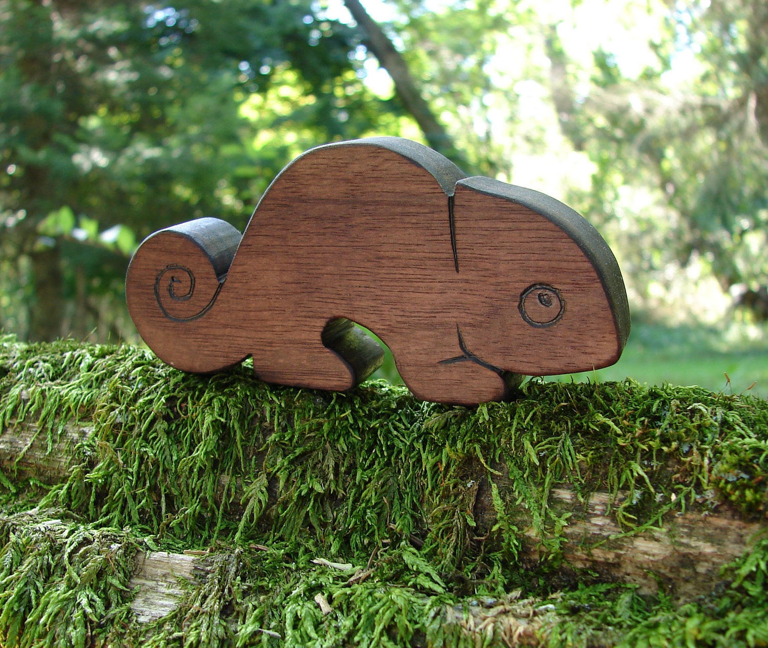 Natural Wood Toy Chameleon, Walnut - all natural wooden teether for baby, or toddler toy