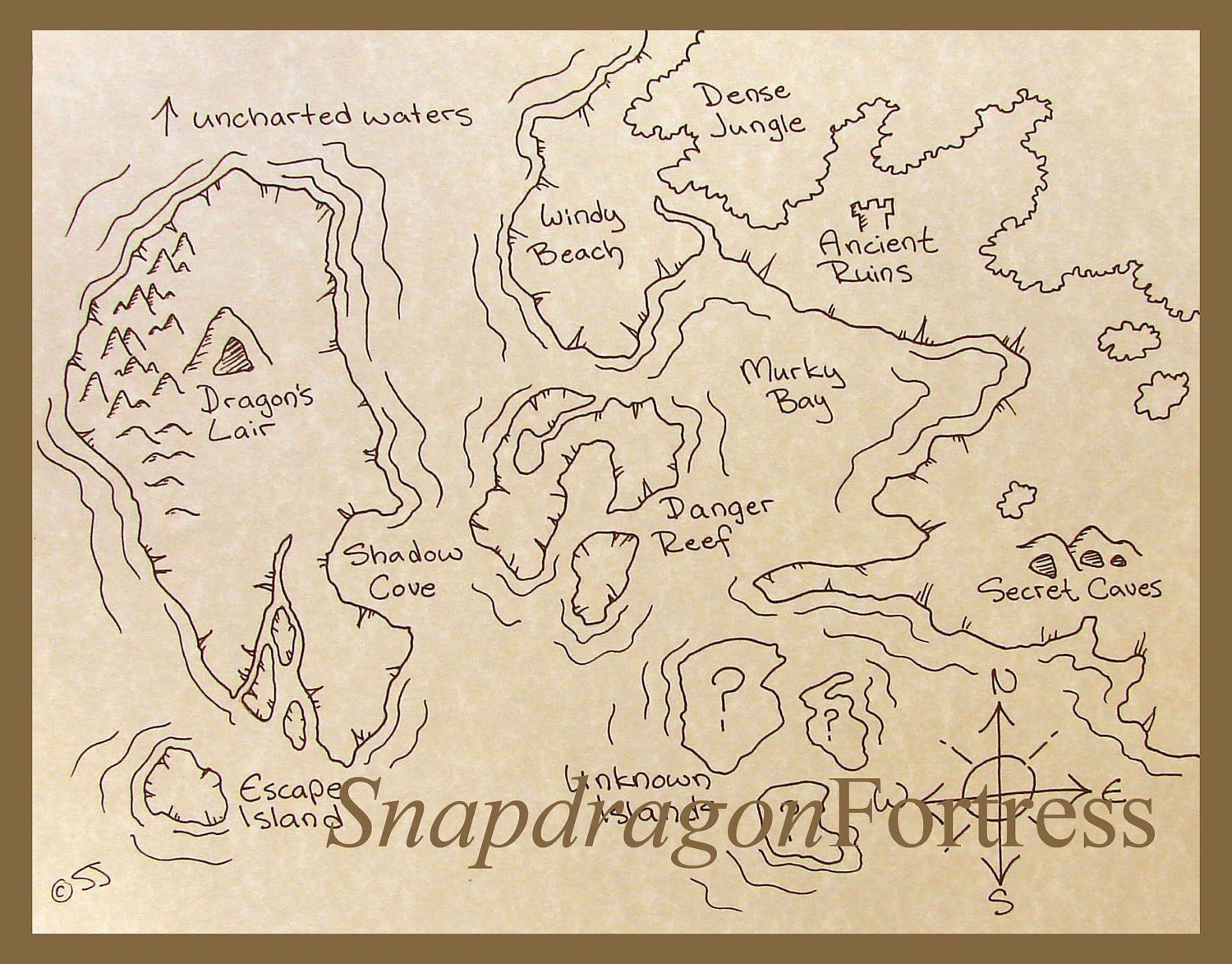 Children's Adventure Map PDF - Dragon's Lair - pdf secret make believe quest treasure map for kids - print your own