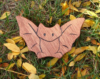 Baby Bat Natural Wood Toy - Mahogany - cute wooden toy for baby or toddler