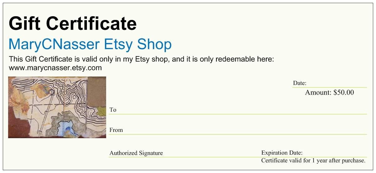 50 Dollar Gift Certificate to MaryCNasser Etsy Shop