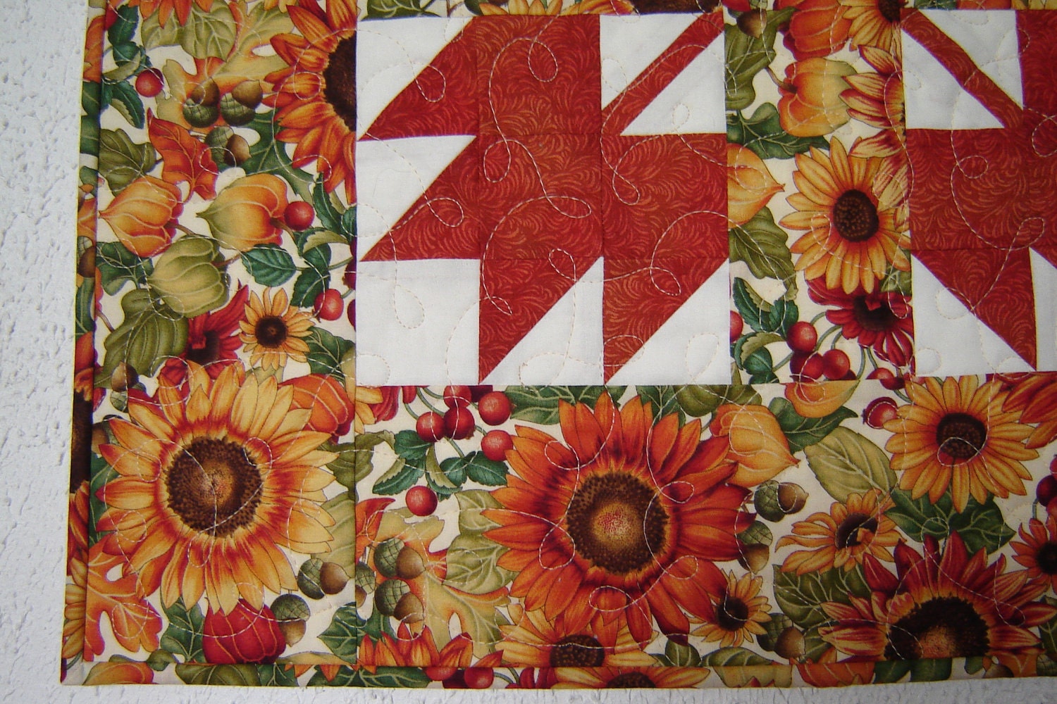 Sunflower Quilted Table Runner 24"x24" Thanksgiving table decor