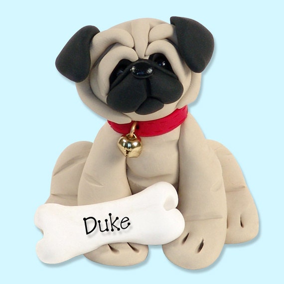 Pug / Dog / Puppy / Polymer Clay Personalized Christmas Ornament