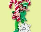 Elf with Candy Canes  Polymer Clay Personalized Christmas Ornament