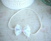 White Eyelet Lace Bow Baby Headband - Small White Bow - for Christenings, Blessings, Baptisms and More