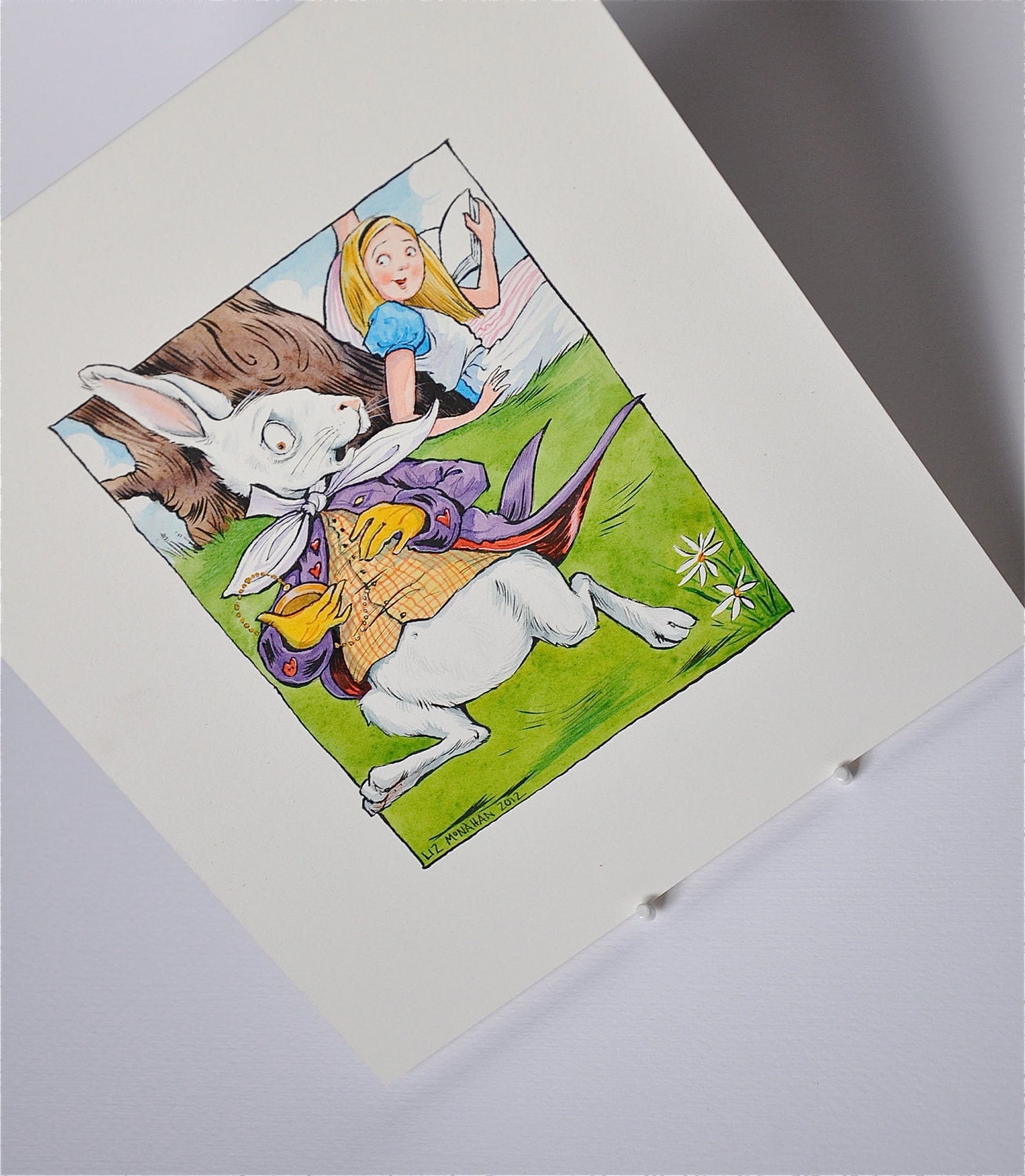 Alice in Wonderland literary wall art, ORIGINAL illustration: the white rabbit 'Oh dear, Oh dear, I shall be too late'