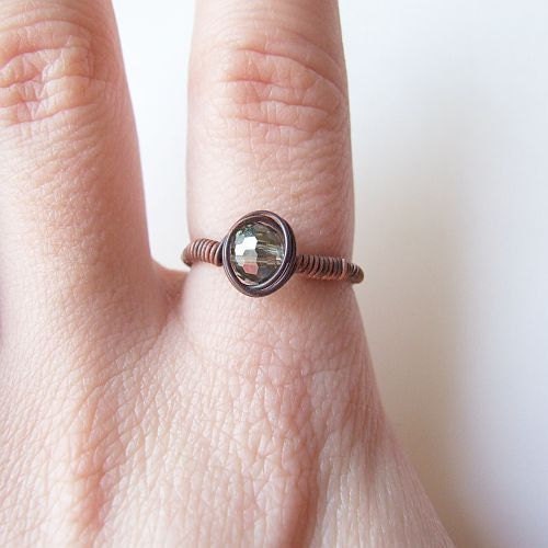 petite fresh air ring - lovely hand made copper ring with cute glass crystal