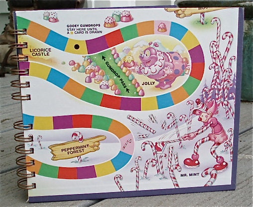 Candyland recycled, upcycled notebook / journal
