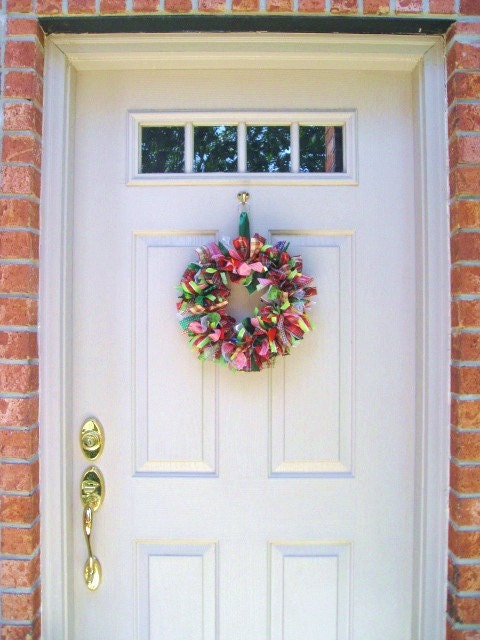 Christmas Wreath, Ribbon Wreath and Fabric Wreath for Christmas Décor, 14"